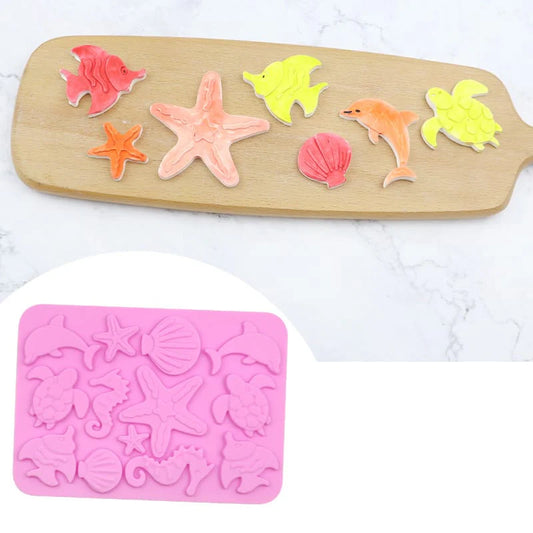 13 Cavity Ocean Life Sea Creatures Silicone Mould for DIY Resin, Concrete Art, Soap, Chocolate & Cake Making