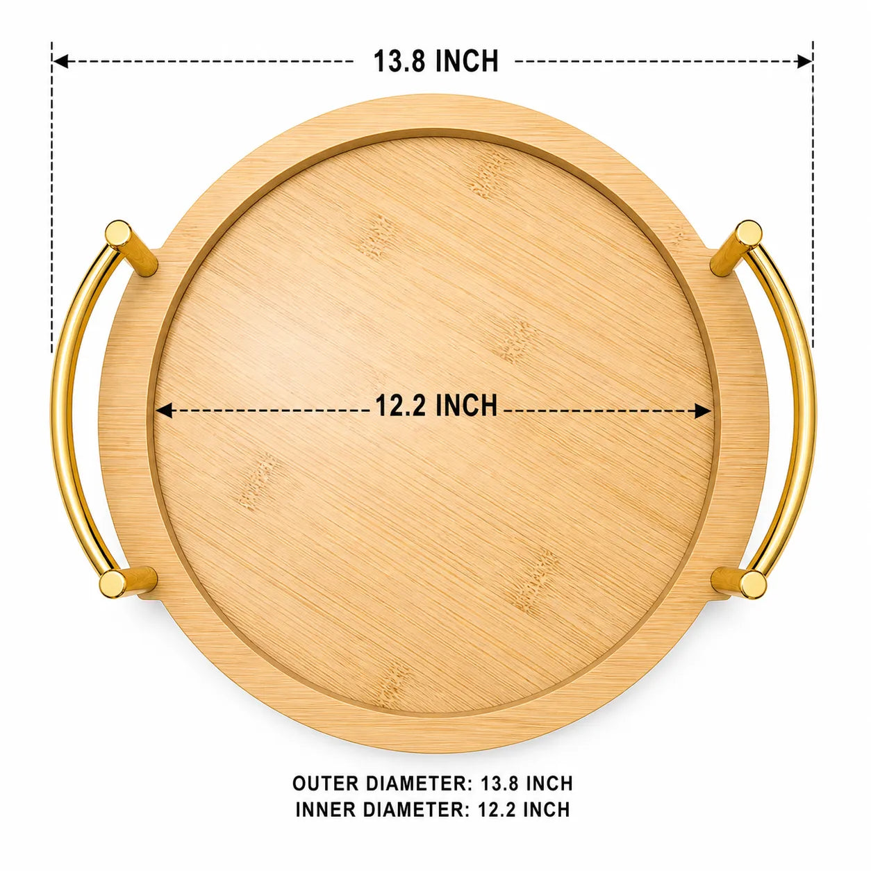 14 inch Round Serving Tray with Gold Metal Handles