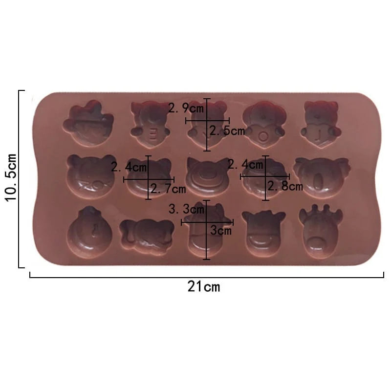 15 Cavity Cute Animal Silicone Mould 21 × 10.5 CM for DIY Resin, Concrete Art, Soap, Chocolate & Cake Making