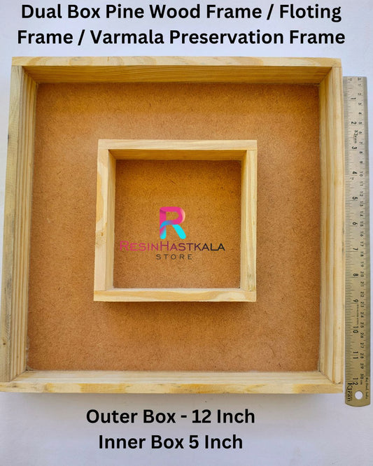 12*12 Inch Dual Box Pine Wood Frame / Floting Frame / Varmala Preservation Frame