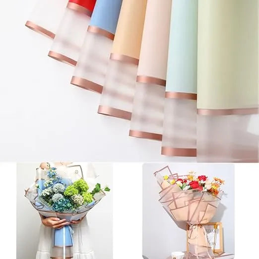 Waterproof Double Border Flower Wrapping Sheets – 5 Pcs (22×22 Inch) Floral & Pipe Cleaner Bouquet Gift Wrap