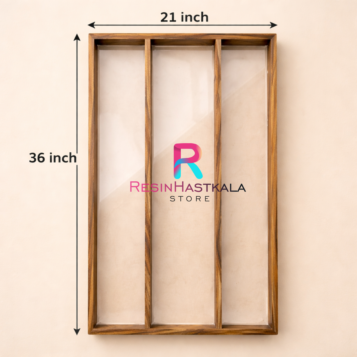 21×36 Inch Teak Wood Photo Frame with Transparent Acrylic & 3 Partition