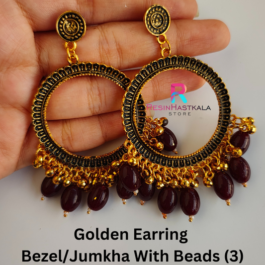 Golden Earring Bezel/Jumkha With Beads (3)