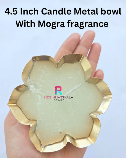 4.5 Inch Candle Metal bowl With Mogra fragrance (Readymade)