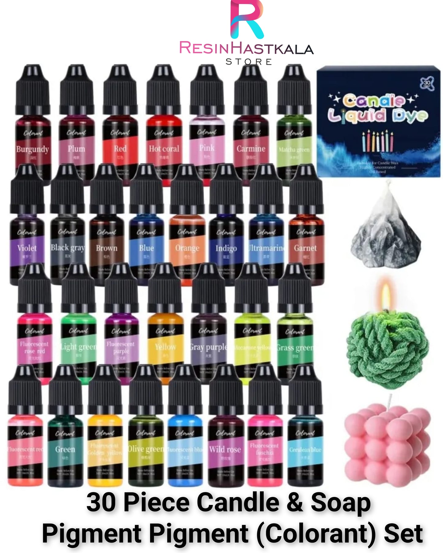 30 Piece Candle & Soap Pigment (Colorant) Set (10 Ml Each Bottle)