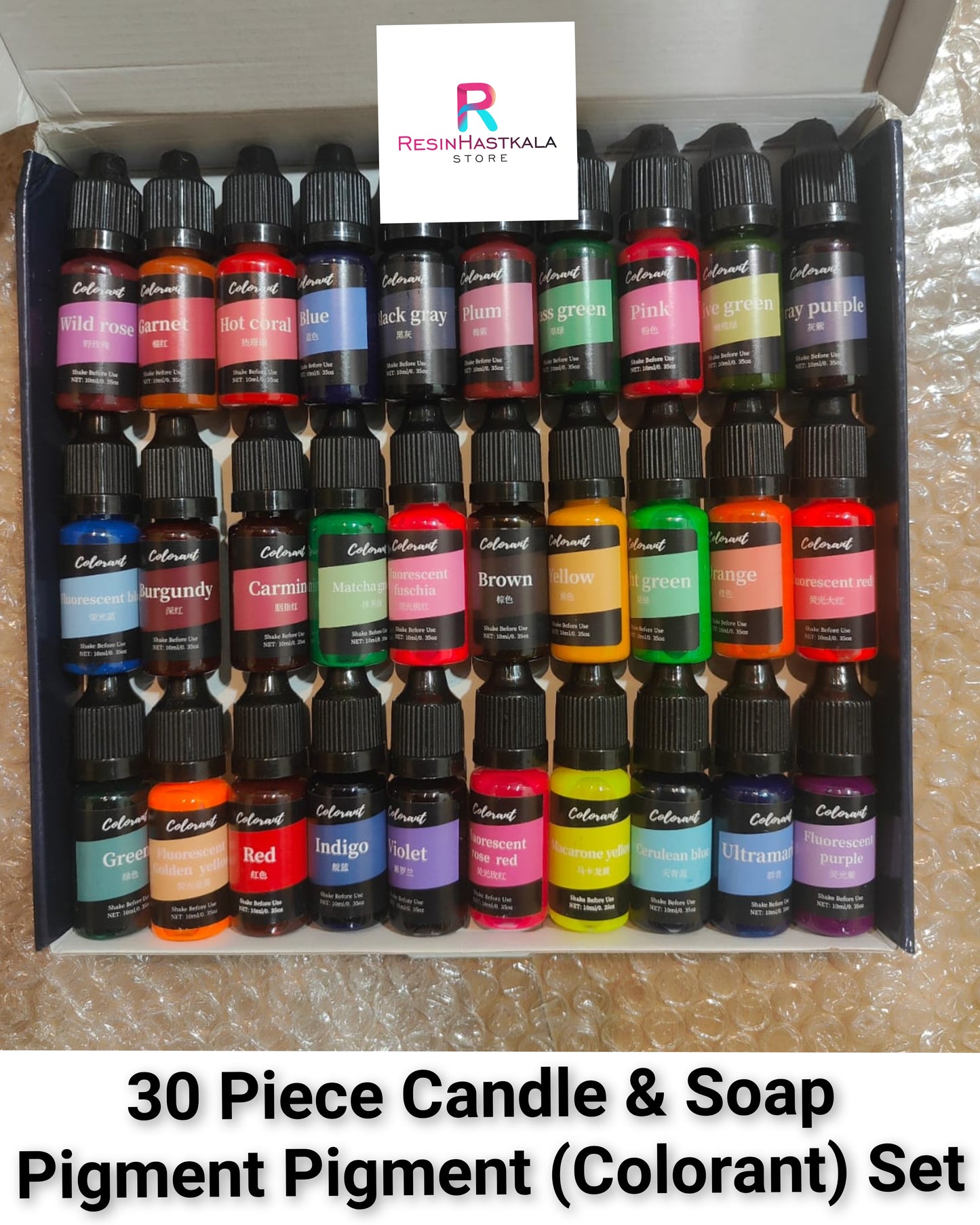 30 Piece Candle & Soap Pigment (Colorant) Set (10 Ml Each Bottle)