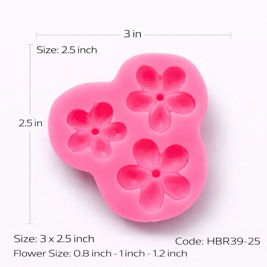 3 Cavity Flower Handmade Pink Mould - HBR39-25