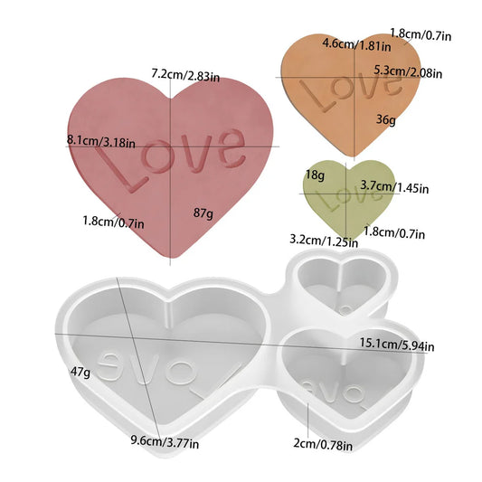 3 Cavity Heart Love Mould (Candle and Resin)