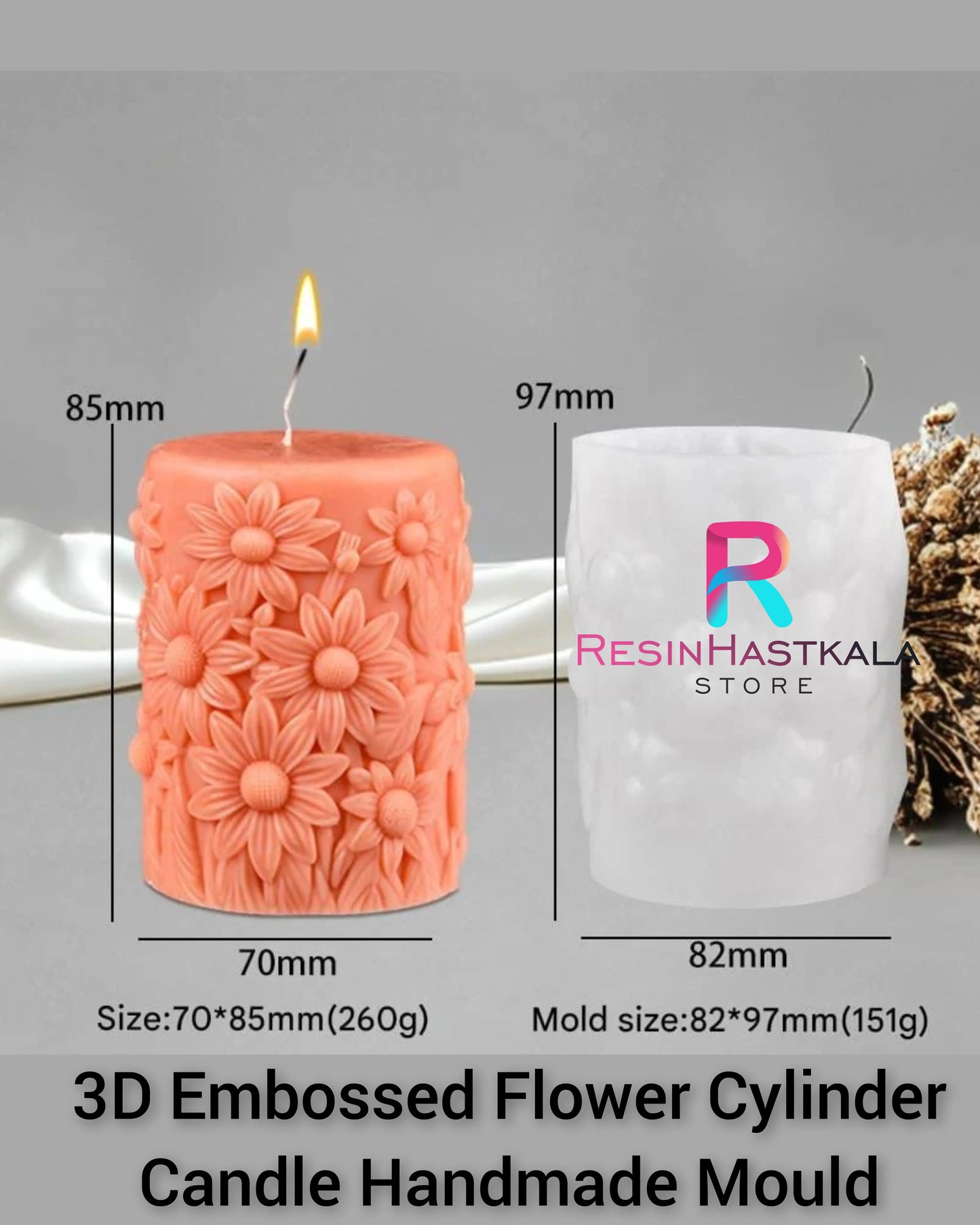 3D Embossed Flower Cylinder Candle Handmade Mould