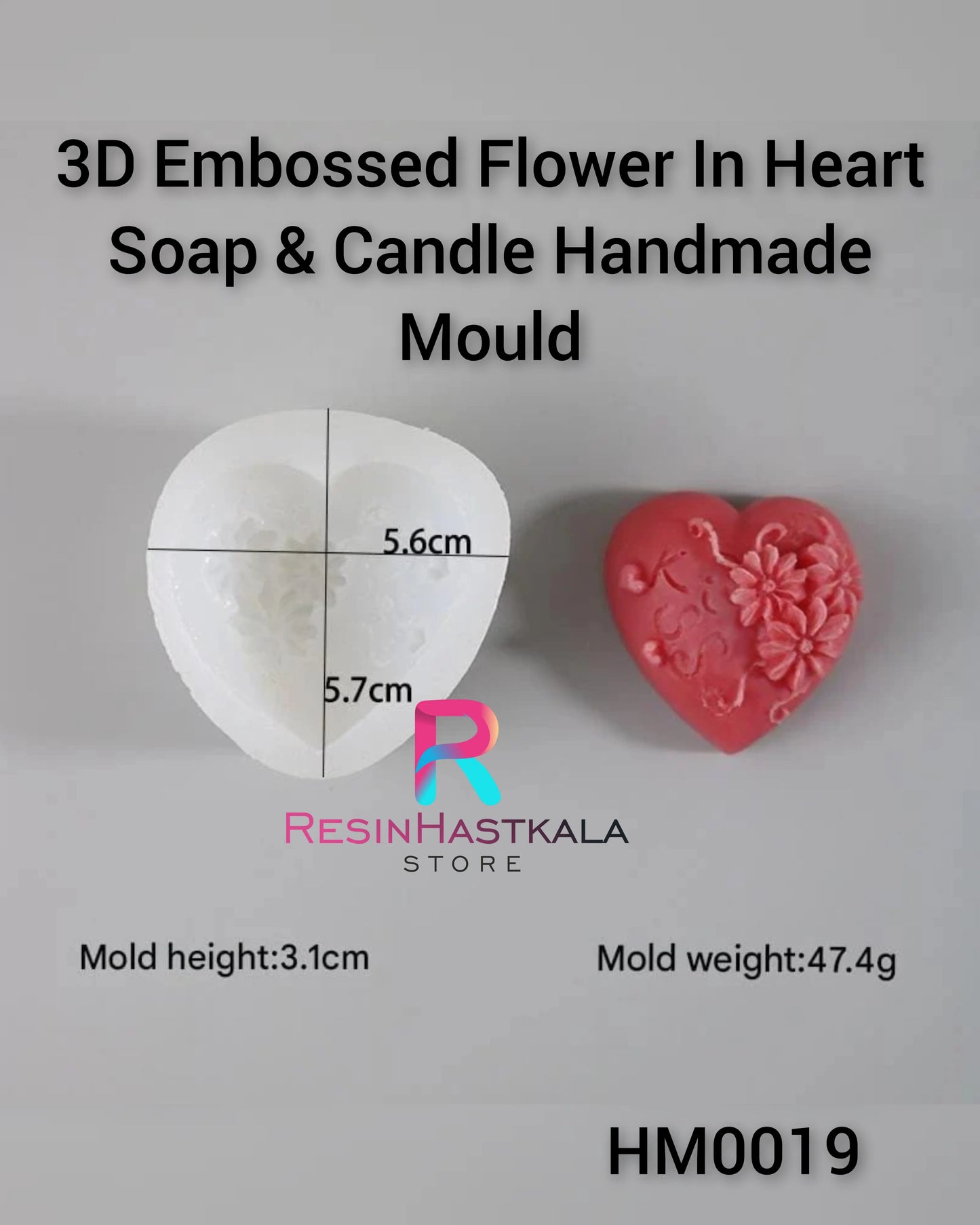 3D Embossed Flower In Heart Soap & Candle Handmade Mould