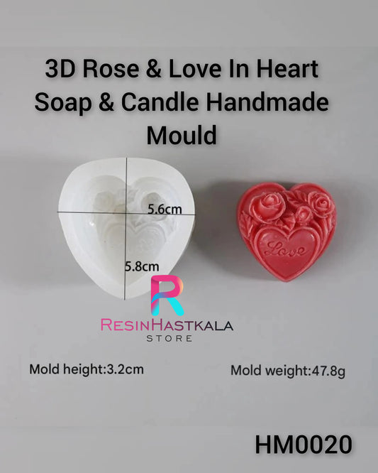 3D Embossed Love In Heart Soap & Candle Handmade Mould