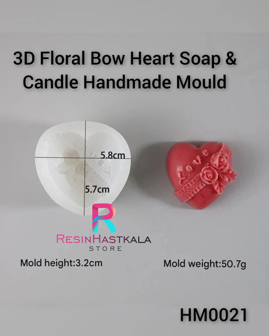 3D Floral Bow Heart Soap & Candle Handmade Mould