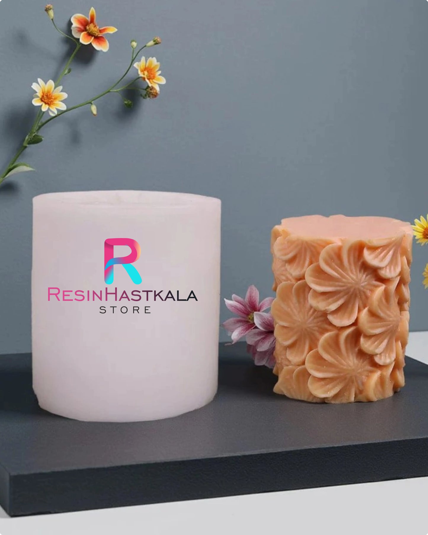 3D Floral Cylindrical Candle Handmade Mould