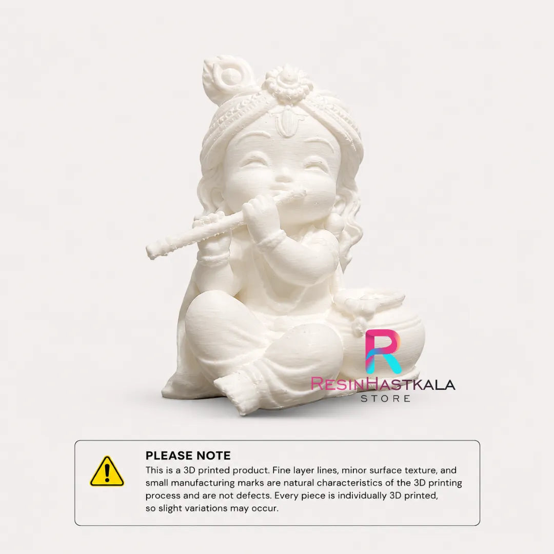 3D Printed Lord Krishna with Flute & Makhan Miniature Idol (70 mm)