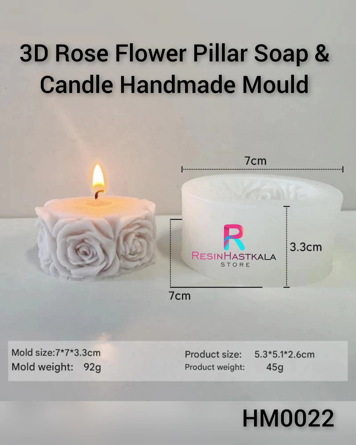 3D Rose Flower Pillar Soap & Candle Handmade Mould