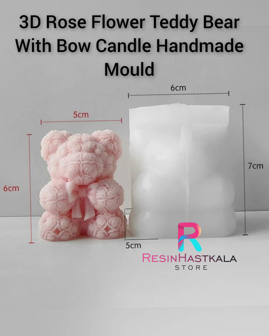 3D Rose Flower Teddy Bear With Bow Candle Handmade Mould