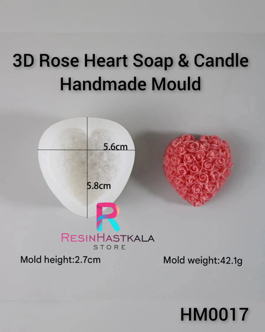 3D Rose Heart Soap & Candle Handmade Mould