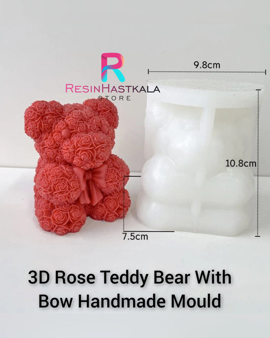 3D Rose Teddy Bear With Bow Handmade Candle Mould