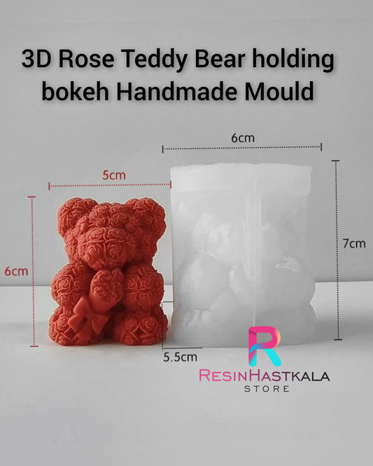 3D Rose Teddy Bear holding bokeh Handmade Mould