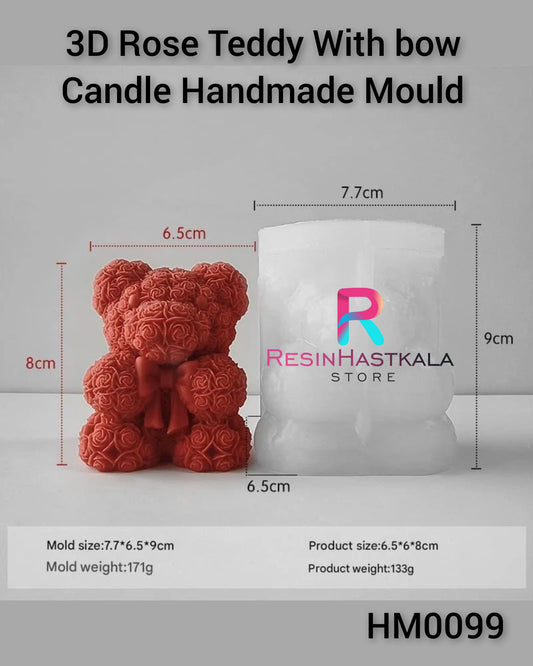 3D Rose Teddy With bow Candle Handmade Mould