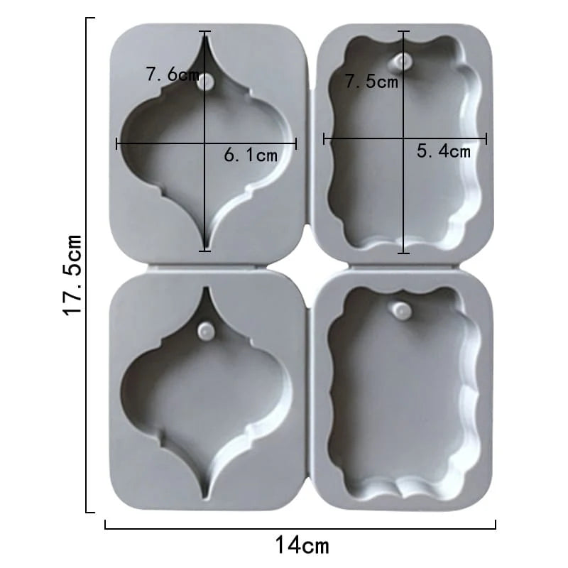 4-Cavity Baroque Arabesque & Wavy Plaque Hanging Tag Wax Sachets Mould