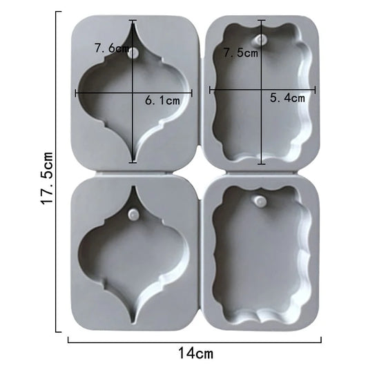 4-Cavity Baroque Arabesque & Wavy Plaque Hanging Tag Wax Sachets Mould