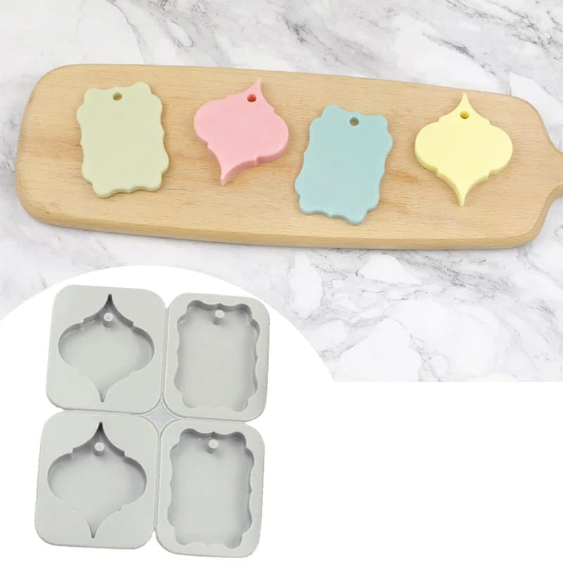 4-Cavity Baroque Arabesque & Wavy Plaque Hanging Tag Wax Sachets Mould