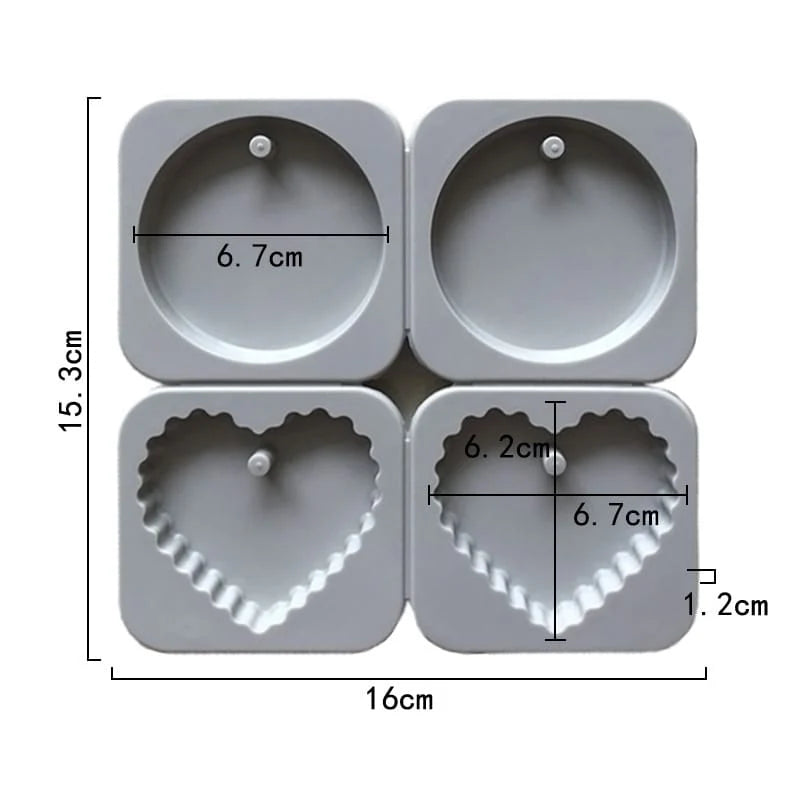 4-Cavity Round Circle & Scalloped Heart Hanging Tag Wax Sachets Mould