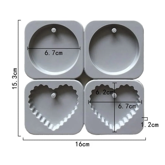 4-Cavity Round Circle & Scalloped Heart Hanging Tag Wax Sachets Mould