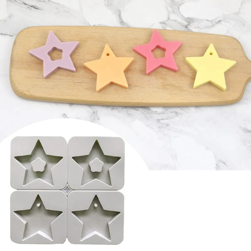 4-Cavity Star Frame & Hanging Star Tag Wax Sachets Mould