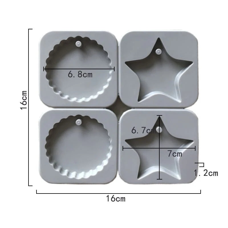 4-Cavity Star & Scalloped Round Hanging Tag Wax Sachets Mould