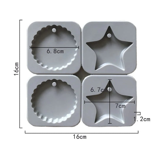 4-Cavity Star & Scalloped Round Hanging Tag Wax Sachets Mould