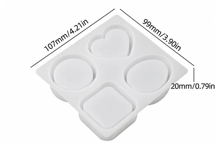 4-in-1 Geometric Shape Coaster Mould – Round, Heart, Square & Oval Design