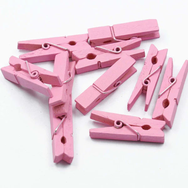 4.8 Cm Pink Colour Wooden Clips (10 Piece)
