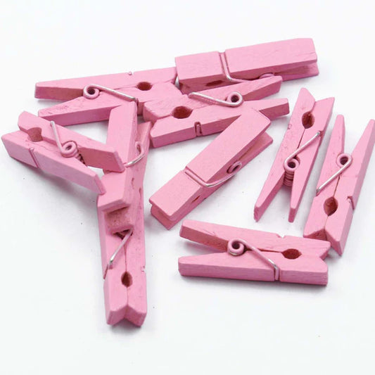 4.8 Cm Pink Colour Wooden Clips (10 Piece)