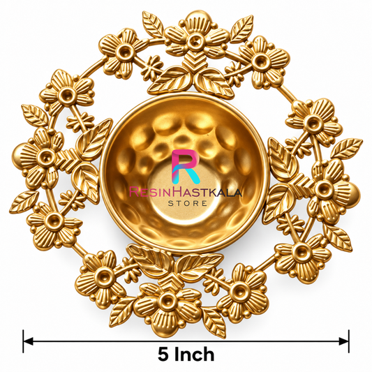5 Inch Powder-Coated Metal Urli – Flower & Leaf Design