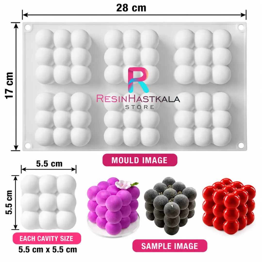 6 Cavity Bubble Candle Mould – 28 × 17 cm | Each Cavity: 5.5 × 5.5 cm
