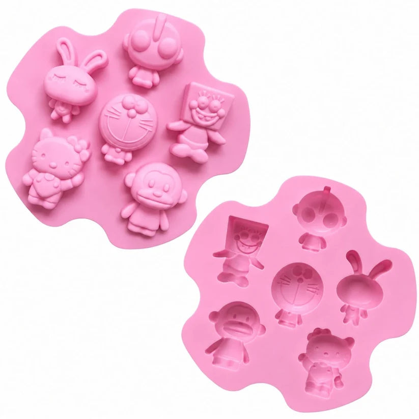 6 Cavity Cartoon Character Silicone Mould 24 × 23.4 CM for DIY Resin, Concrete Art, Soap, Chocolate & Cake Making