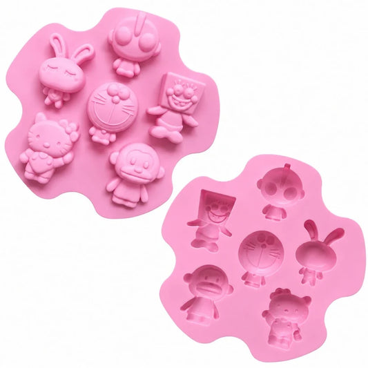 6 Cavity Cartoon Character Silicone Mould 24 × 23.4 CM for DIY Resin, Concrete Art, Soap, Chocolate & Cake Making