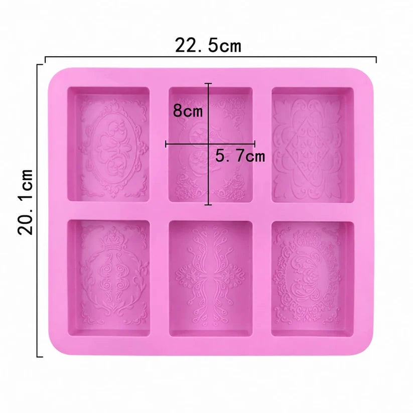 6 Cavity Decorative Rectangle Silicone Mould 22.5 × 20.1 CM for DIY Resin, Concrete Art, Soap, Chocolate & Cake Making