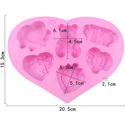 7 Cavity Valentine Teddy Bear & Love Heart Silicone Mould for Resin, Concrete Art, Soap, Chocolate & Cake Making