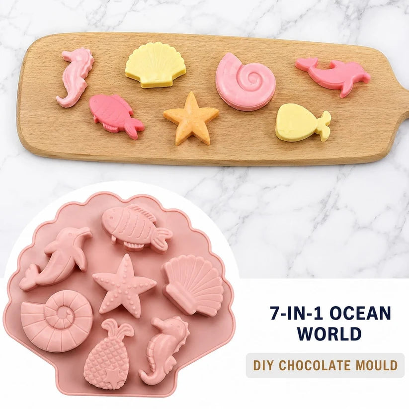 7 in 1 Ocean World Silicone Mould for DIY Resin, Concrete Art, Soap, Chocolate & Cake Making