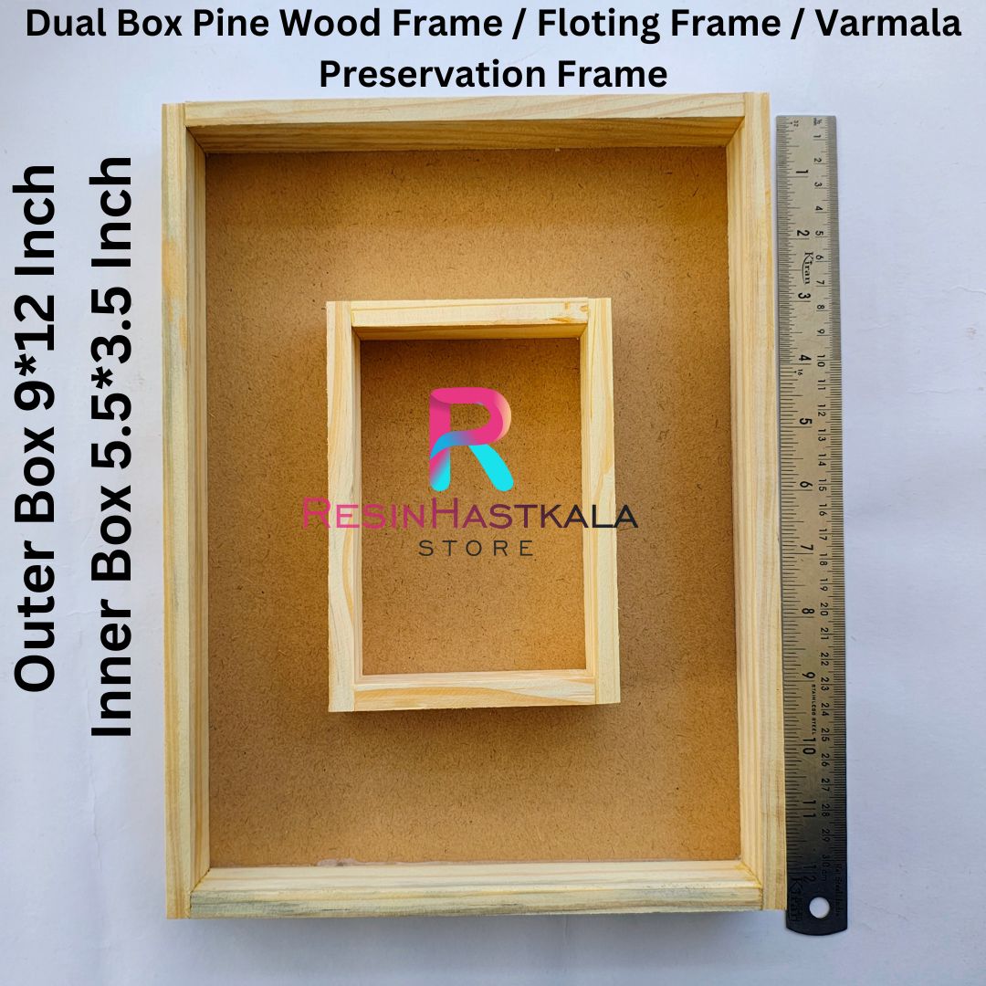 9*12 Inch Dual Box Pine Wood Frame / Floting Frame / Varmala Preservation Frame