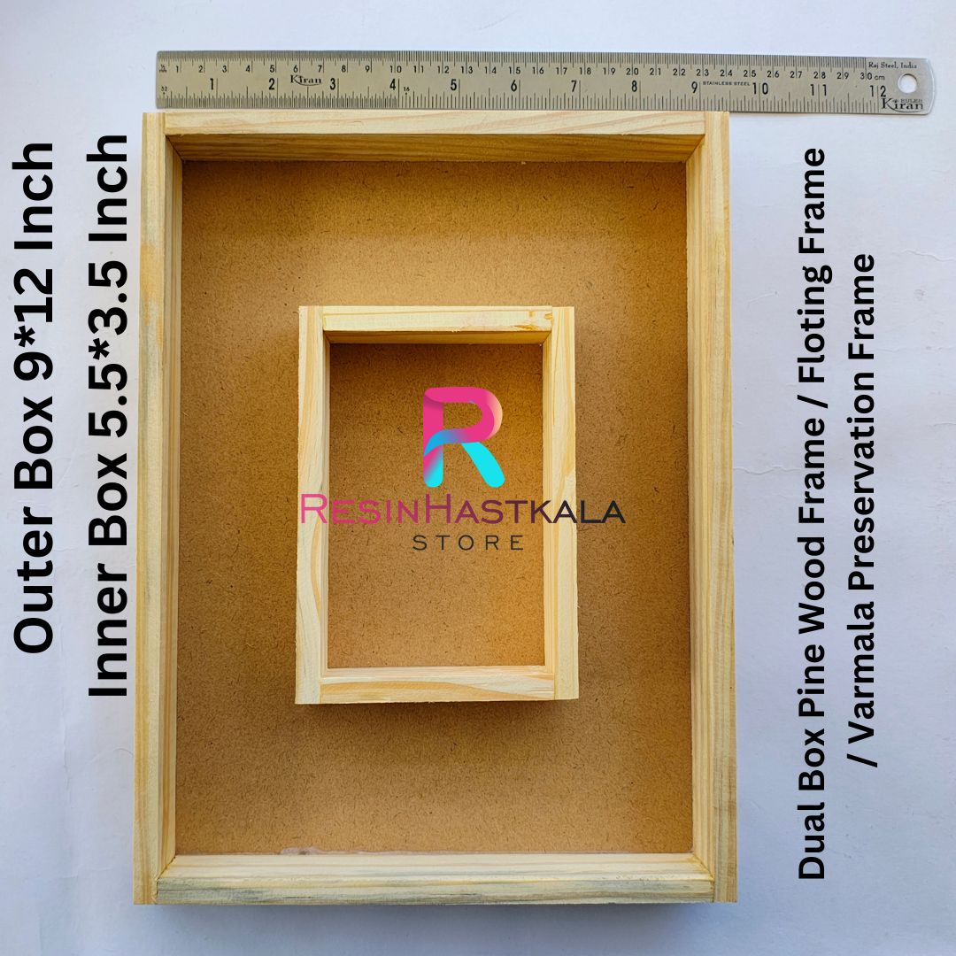 9*12 Inch Dual Box Pine Wood Frame / Floting Frame / Varmala Preservation Frame