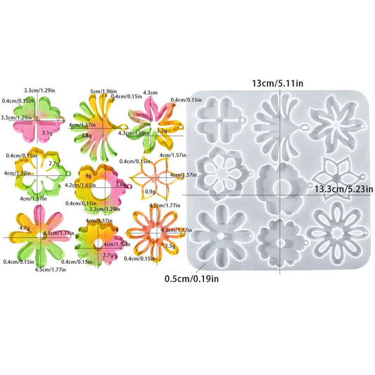 9 Cavity Floral Designs Earring , Pendant & Keychain Mould
