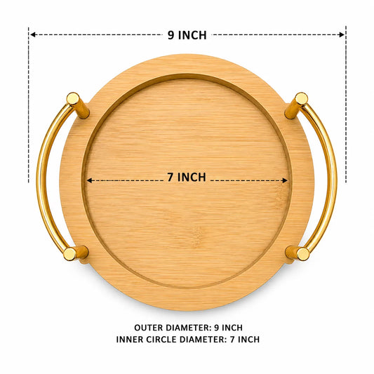 9 inch Round Serving Tray with Gold Metal Handles