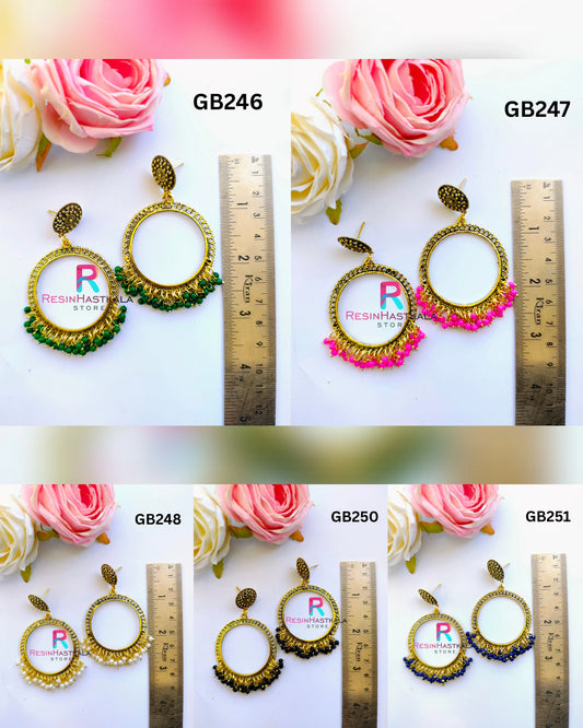All 5 Golden Round Earring Bezel / Jumkha With Small Beads (AGB2) (60 Rs Per Pair Jumkha)