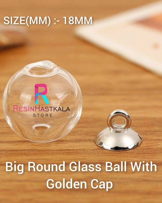 Big Round Glass Ball With Golden Cap - Ideal for Jewelry & Keychains