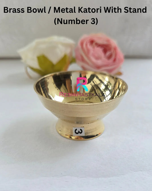 Brass Bowl / Metal Katori With Stand (Number 3)