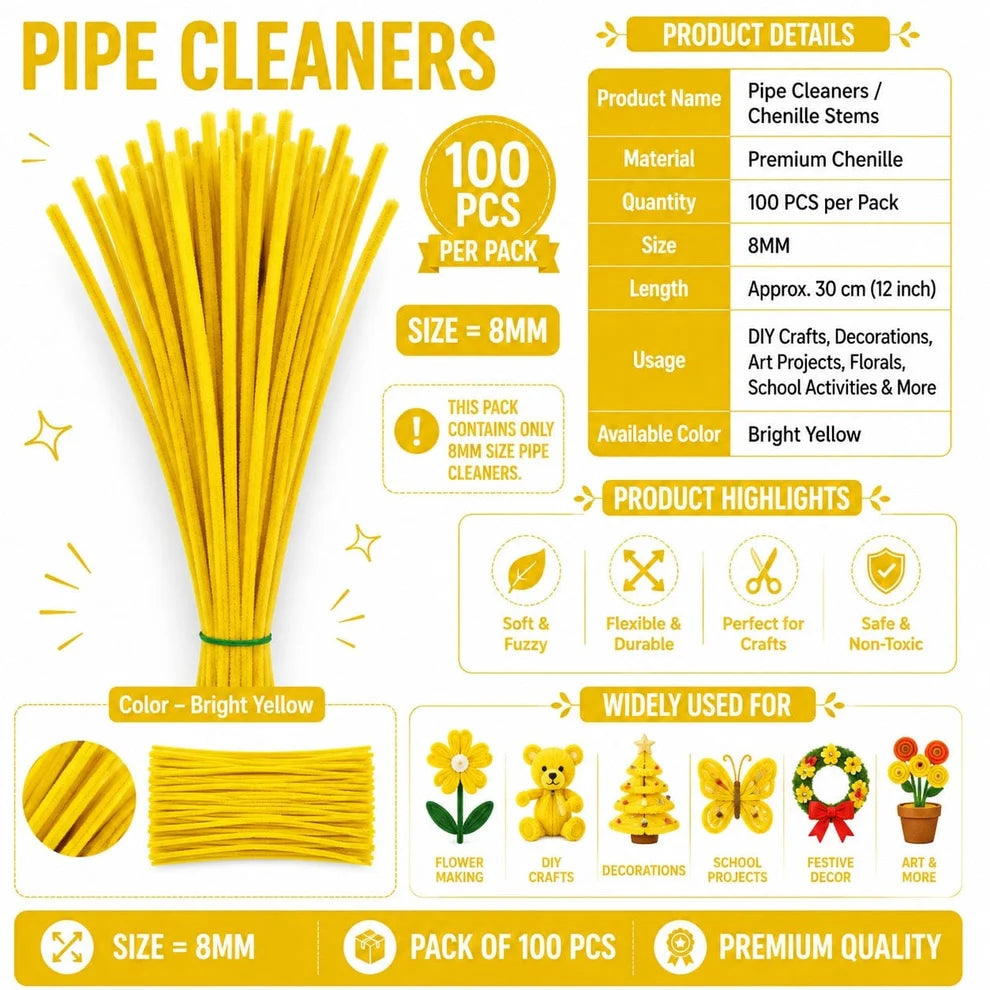 8 mm Premium Pipe Cleaners for Flower Making &  Diy Crafts Projects  – 100 Pcs (Approx.)